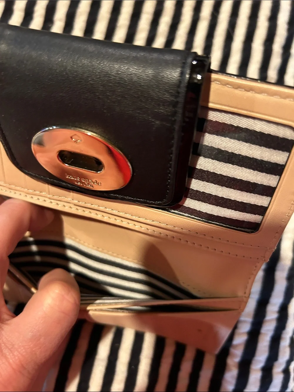 kate spade Black Leather Wristlet Phone Case with Gold Turnlock